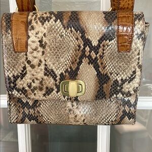 Brahmin Snakeskin Crossbody Bag in Brown and Tan